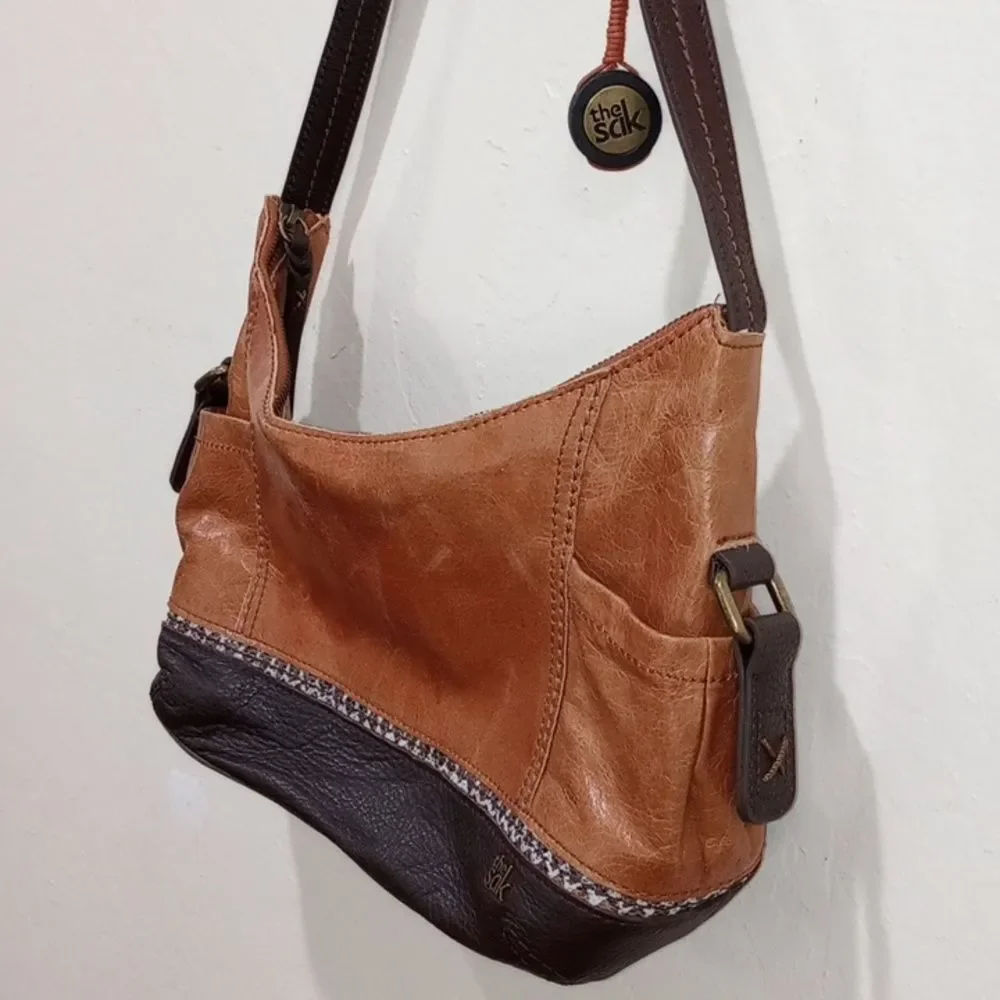 The Sak Kendra Multi Pocket Brown Leather Hobo Shoulder Handbag Satchel Purse